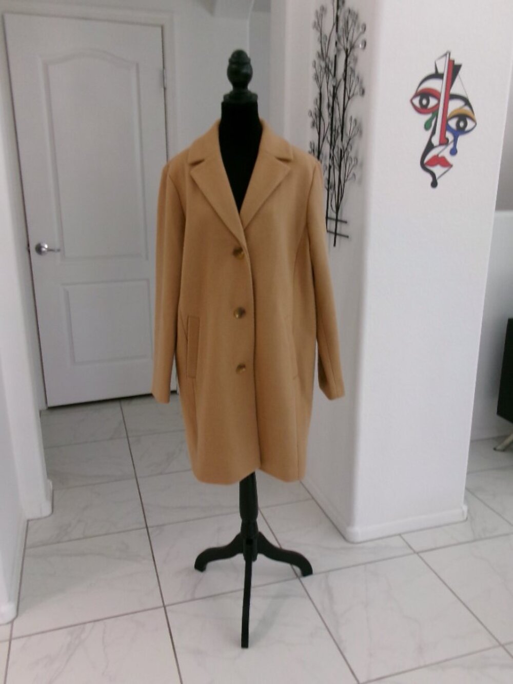 Near New GAP Camel Wool Blend Dress Coat Topcoat Knee Or Below L Button Down